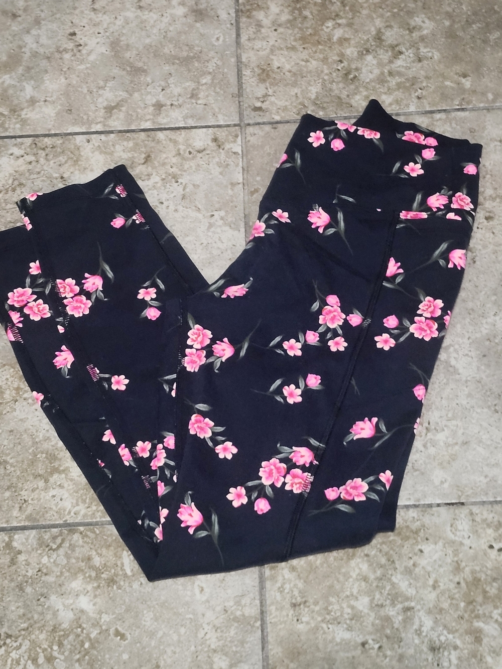 PINK Victoria's Secret Black Leggings with Pink Floral Print